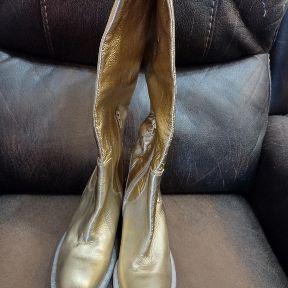 NWOB Free People Essential Gold Tall Slouch Boot Women's 37. US 6.5 Metallic - Picture 4 of 11